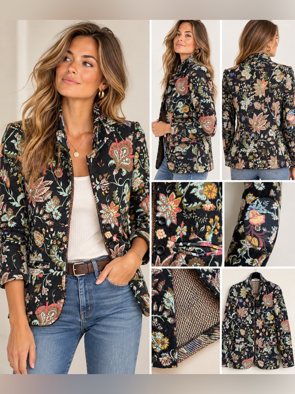 Aldomartins Floral Jacquard Wool Blend Blazer Jacket Size 8